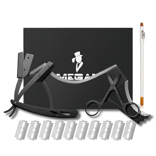 Megan beard shaping tool,5 piece set beard shaper for man - include professional straight edge...