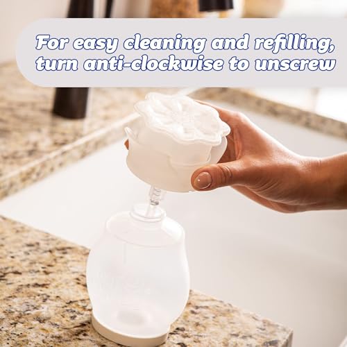 Scrub Daddy Soap Dispenser, Soap Daddy Dual Action Washing Up Liquid Detergent Holder for Dishes, Refillable Kitchen & Bathroom Sink Dispensers, Push Down Pump Bottle, White Flower Design - Image 6