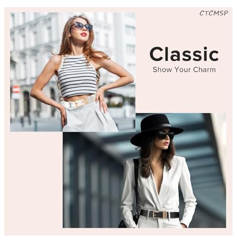 Women's Leather Belts 2 Pack - Skinny Belts for Jeans Dresses Pants, Ladies Waist Belts with Fashion Buckle, Black/Brown/Coffee3