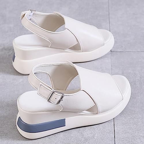 POOSR Women's Platform Wedge Sandals, Summer High-heeled Fish Mouth Women's Shoes,Soft Leather Heightening Muffin Shoes2