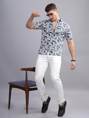 Image of MODERN ELEGANCE Men Slim Fit Navy Small Liberty Floral Printed Casual Shirt