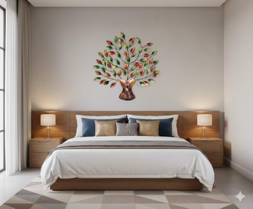 Image of Bharat Art Metal Iron Small Leaf Tree Multi Decorative Wall Art | Handcrafted Metal Wall Hanging for Living Room Bedroom Office Hotels Cafe | Multicolor (16 x 1 x 16 Inch) W182 (B)