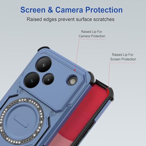 Image of amazon basics Back Case Cover for Realme P4 5G | Magnetic Case with Built-in Metal Ring | Supports MagSafe Charger, Wallet & Car Mount | Shockproof Hybrid PC + TPU | Blue