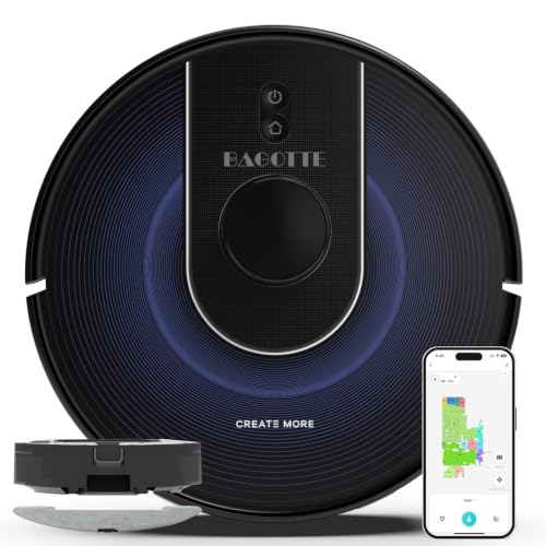 Image of Bagotte Robot Vacuum and Mop Combo, 6000Pa Robotic Vacuums with Mapping, LiDAR Navigation,Automatic Self-Recharging, 2.4G WiFi /App /Alexa /Remote Control for Pet Hair,Hard Floor,Carpet