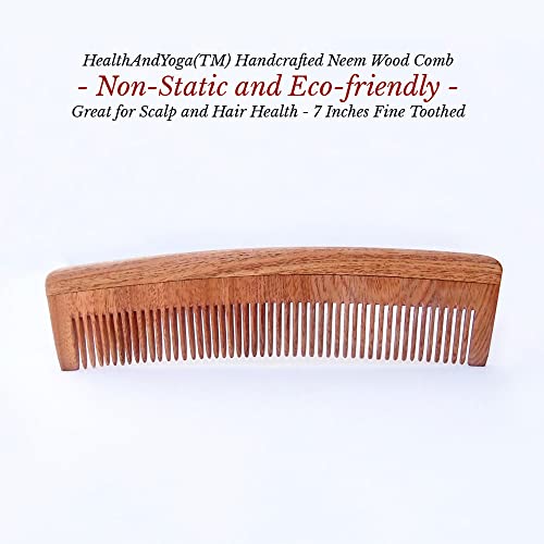 Healthandyoga(Tm) Puretress Handcrafted Neem Wood Comb - Non-Static And Eco-Friendly - Great For Scalp And Hair Health - 7 Inches Fine Tooth Comb #TOP7