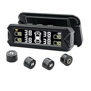 Tire Pressure Monitoring System TPMS【2026 Upgrade】Solar Charge Tire Pressure Monitor with 4 External Sensors & Installed on Windowshield, Real-time Display Tire Pressure, TPMS for Car Sedan RV SUV