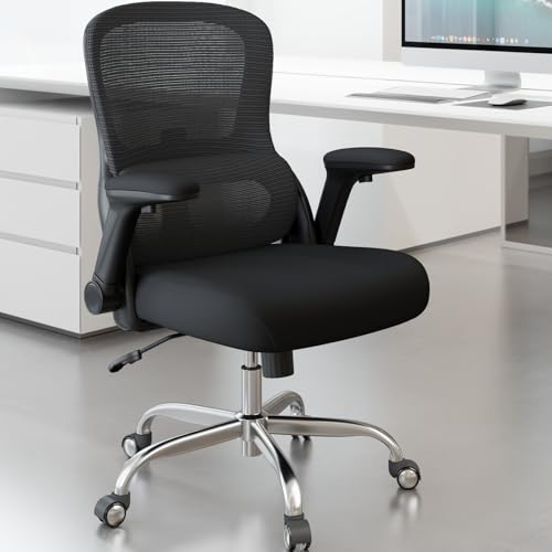 Veratric Office Chair Ergonomic Desk Chair Comfy: 400LBS Mesh Computer Chair Ergonomic Gaming Chairs with Wheels Adjustable Lumbar Support and Flip up Armrest-Swivel Executive Chairs Long Hours(Black)