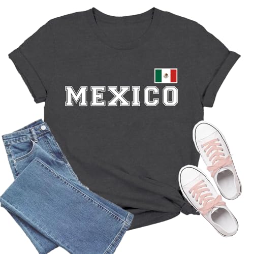 TIEEI Mexico Shirts for Women Mexican Flag T-Shirt Mexico Letters Print Tee Tops