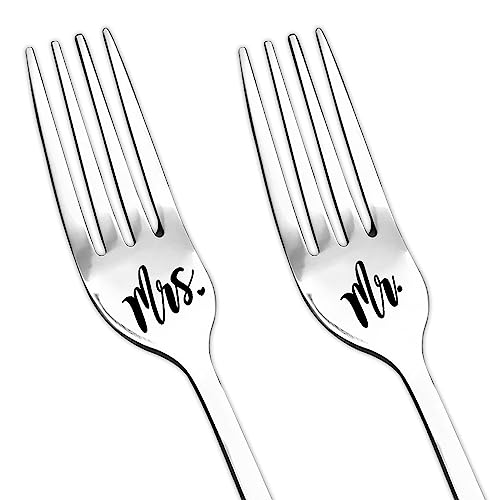 Wedding Cake Fork Gifts for Couple Bride and Groom Anniversary Engagament Gifts for Couples Her Fiance Birthday Gifts for Husband Wife Christmas Gift for Girlfriend Boyfriend 2 Pieces Mr and Mrs Forks