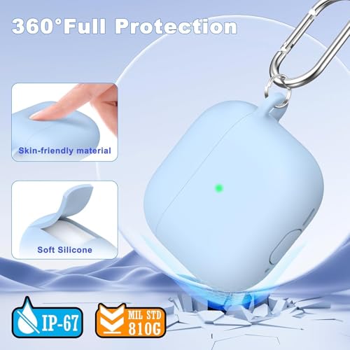 Image of Meyaar for Apple AirPods Pro 3 Case Cover with Keychain, Soft Skin Silicone Case Cover, Full Protective Case Cover Compatible with AirPods Pro (3rd Generation) Case 2025 (Sky Blue)