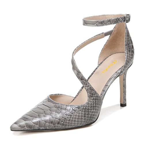 Milooey shoes Women Classic Closed Pointed Toe Stiletto Heels Sexy Ankle Strap Heeled Pumps 3 Inch Party Dress Office Formal Shoes Size 4-16 Us