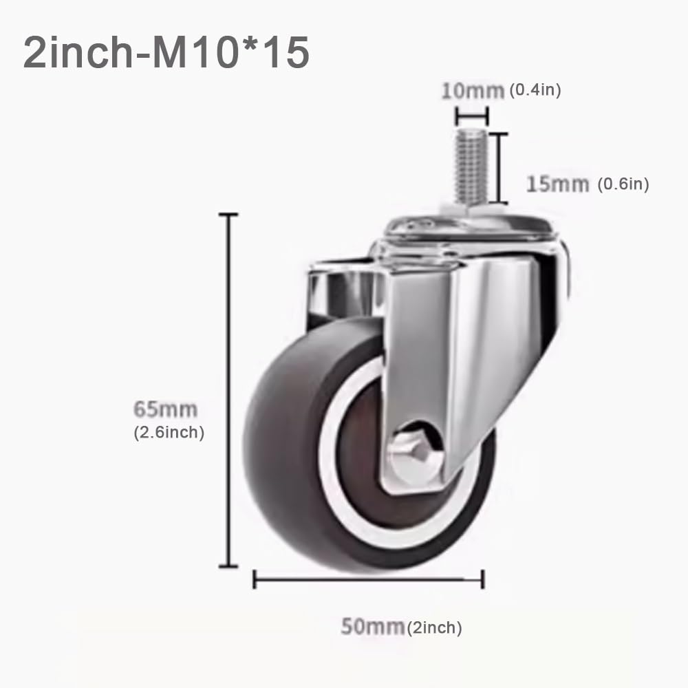 M10-Gewinderollen, 2 Zoll, 3 Zoll, Möbel-Lenkrollen, Trolley-, Regal-, Stuhlrollen, 4Er-Set, Gummirollen Mit Bremsen/Swivel/2In-M10*15