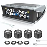 TigWiss TPMS タイヤ空気圧モニター 【日本語音声アラーム】空気圧センサー 車両 振動感知 タイヤ気圧温度測定 即時空気圧監視 太陽エネルギー/USBダブル充電振動検知機能 気圧温度 即時監視 LEDディスプレイ 4外部センサー 取り付け簡単