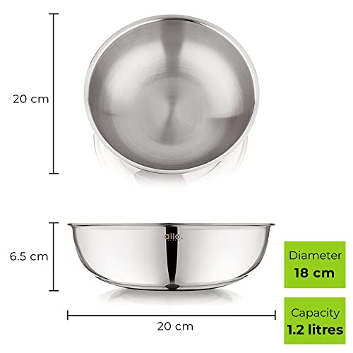 Image of Allo Triply Stainless Steel Tasla|Ideal Tasla for Curry /Stir-Fry /Deep-Fry /DryVeg /Saut Induction Friendly, Heavy Base Kadhai Naturally Non-Stick | 10 Years Warranty 18cm, 1.2 litres
