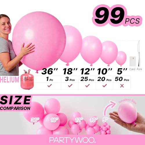 Image of PartyWoo Pink Balloons 99pcs Different Sizes of 36 18 12 10 5 Inch Matte Pink Balloon Arch Kit for Baby Shower Gender Reveal Princess Bachelorette Engagement Birthday Party Decorations Pink-Y11