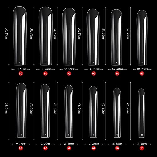 Cycullinyt Long Square Acrylic Fake Clear Nail Tips Set, 240Pcs Full Cover Artificial False Nails Tips Kit Press On Nails, 12 Sizes French Nail Tips For Diy Nails Salon At Home #TOP5