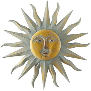 Deco 79 metal sun home wall decor indoor outdoor distressed wall sculpture with copper like accents and grooves wall art 35 x 1 x 35 gold  urban country home decor