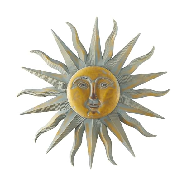 Deco 79 metal sun home wall decor indoor outdoor distressed wall sculpture with copper like accents and grooves wall art 35 x 1 x 35 gold  urban country home decor