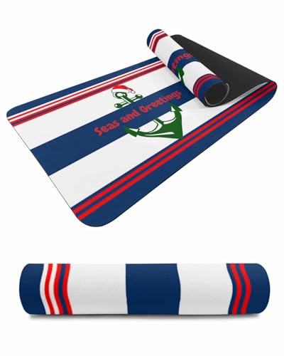 Debedcor Heat Proof Table Pads Waterproof Decorative, Christmas Anchor Non-Slip Table Countertop Protector, Nautical Xmas Navy Blue Red Striped Insulation Mat for Kitchen Room, 40 x 12 Inches