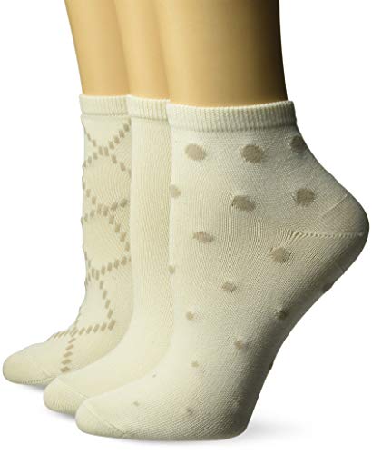 Hanes Women's ComfortSoft Ankle Socks 3-Pack, ivory/khaki chain print, 9-11 (Shoe Size 5-9)
