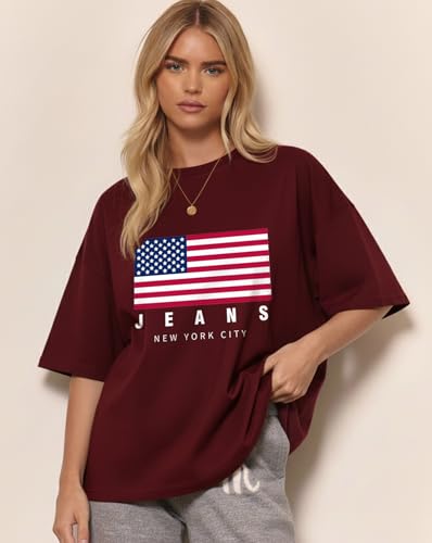 Image of AUSK Oversized Front Printed Loose Fit T-Shirt for Women || Tshirt for Girls