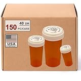 40 Dram Large Size Push Down and Turn Vials for Pharmacy – 150 Pcs Empty Pill Bottles, Pill Bottles with Reversible Caps, Mini Pill Organizer Containers, Small Travel Pill Dispenser for Bulk Use