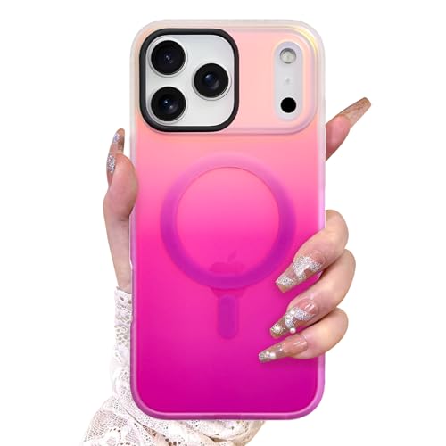 Image of AIGOMARA Magnetic Case for iPhone 17 Pro, Compatible with Magsafe, Fluorescent Iridescent Case for Women Girls, Shockproof Translucent Matte Protective Cover 6.3 Inch 2025, Pink Purple