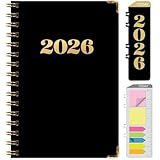 HARDCOVER 2026 Planner, 5.5'x8': 14 Months (November 2025 - December 2026), Daily Weekly Monthly Planner, Yearly Agenda, Bookmark, Pocket Folder and Sticky Note Set (Black Gold Numbers)