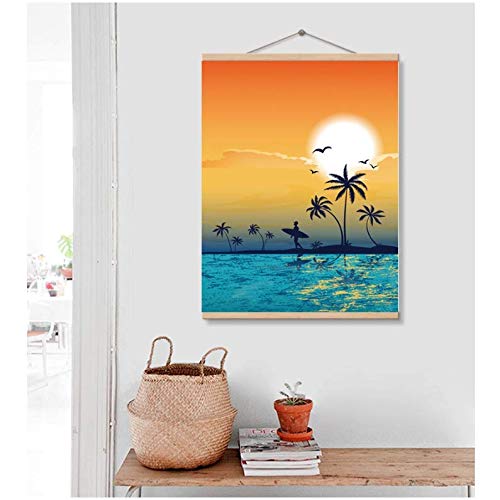 Toile paysage marin coucher de soleil noix de coco pour décoration maison 50x70