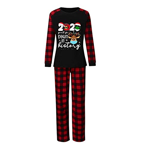 2020 You'll Go Down in History Pajamas Set for Family Xmas Holiday Design Buffalo Plaid Long Sleeve Shirt Pant Sleepwear