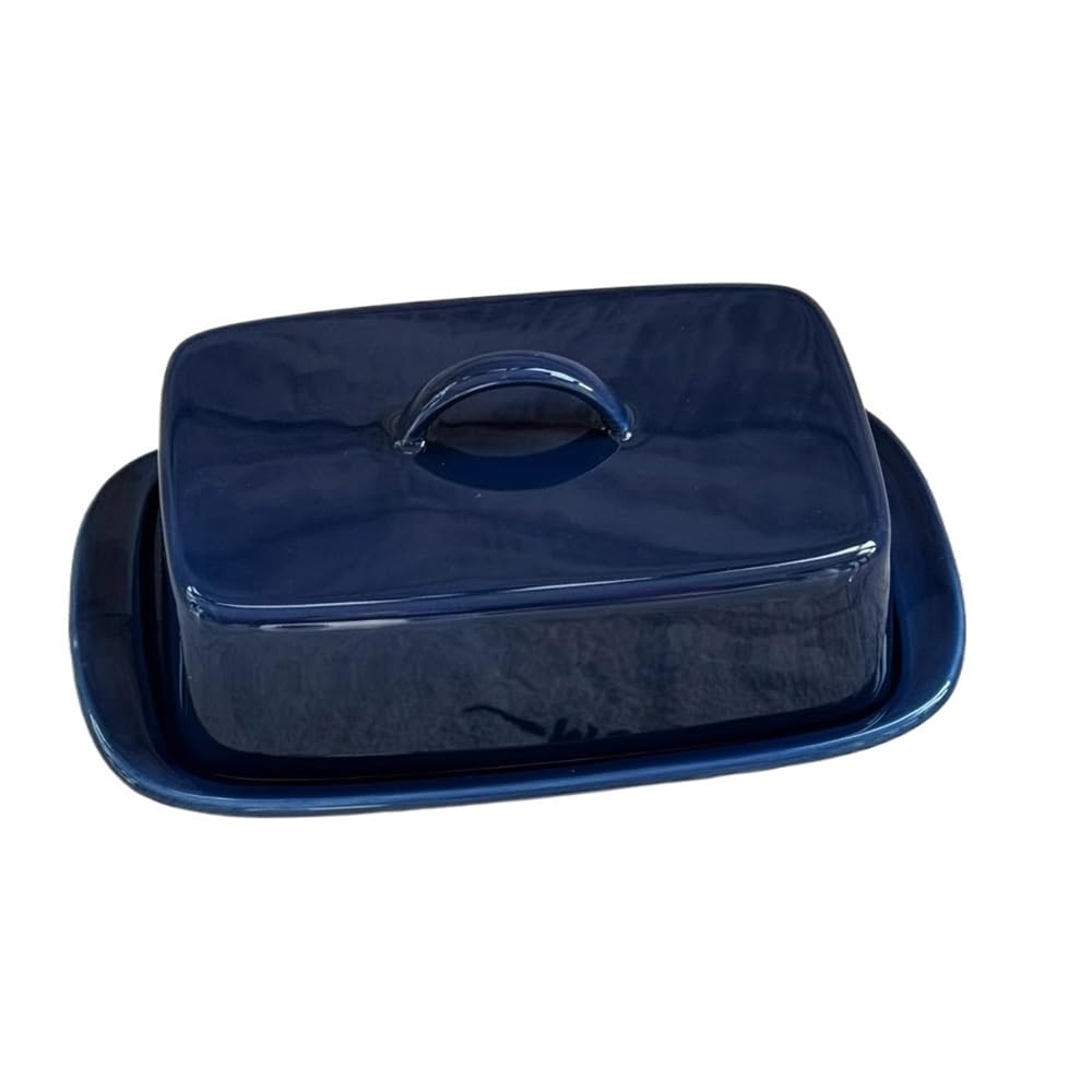Sda287mz One Color Butter Dishes Retro Deep Blue Ceramic Butter Box Ceramic Dish With Lid Small Tray Dessert Dish Underglaze Color Butter Box
