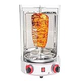 Parrilla eléctrica Kebab Acero Inoxidable, Vertical giratoria Interior sin Humo, 2 quemadores, rotación 360°, Doble Interruptor Independiente, Parrilla Coreana Restaurant