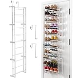 HUXOR 11 Tier Over The Door Shoe Organizer, Heavy-Duty Metal Shoe Rack for Door, Fit 22 Pairs Hanging Shoe Organizer for Sneakers, High Heel (White)