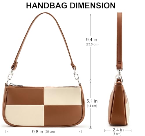 Image of Shoulder Bag for Women Retro Vegan Leather Classic Clutch Tote HandBags Purses with Zipper Closure