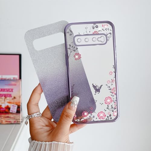 Image of for S10 Plus Case, Galaxy S10 Plus Case for Women Gradual Change Glitter Crystal Soft TPU Butterfly Floral Heart Clear Protective Cover with Strap for Samsung Galaxy S10 Plus 2019 (Purple)