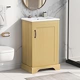 20 Inch Bathroom Vanities with Storage Cabinet Door Organizer, Undermount Ceramic Sink, Soft Closing Doors, Adjustable Shelf, Natural Wood
