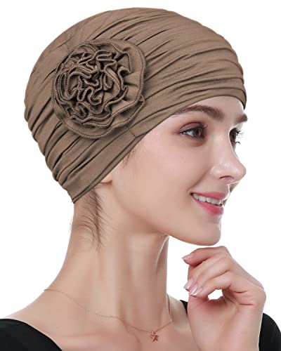 Alnorm Gorros para queda de cabelo com estampa de flores para quimioterapia para mulheres, Caqui, Ta