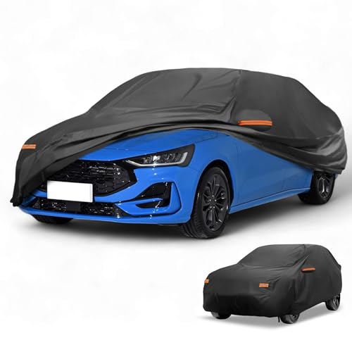 Image of All-Weather Waterproof Car Cover - UV-Resistant Outdoor Full Exterior Protection for Ford Focus Sedan 190T-PU Black with Right Side Zipper