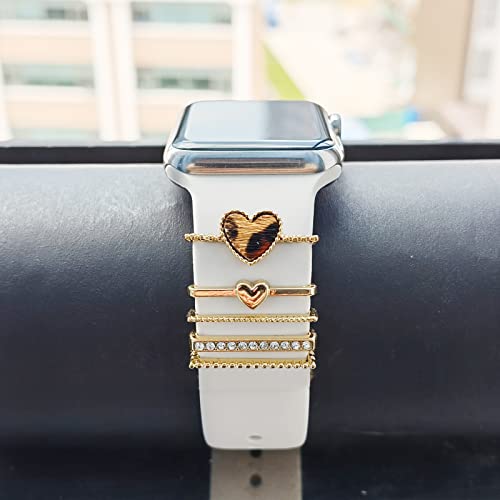 Image of 5Pcs Charms for Apple Watch band 41mm 45mm 40mm 44mm 38mm 42mm 46mm 49mm Women,Diamond+Metal Jewelry Decorative Ring For iWatch series 11 10 9 8 7 6 5 4 se 3 /2,Galaxy watch 7 /6 /5 /4,Strap Accessories