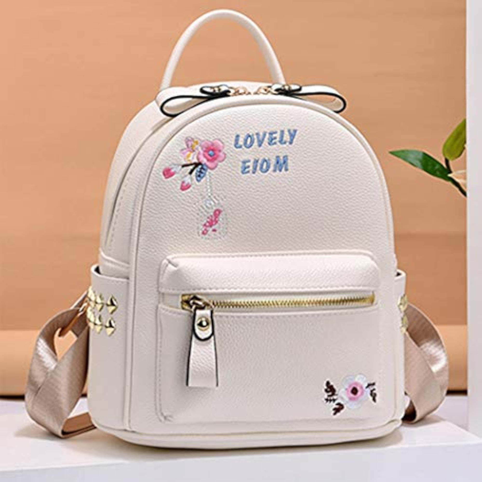 Women's Portable Mini Backpack, Casual Flower Faux Leather