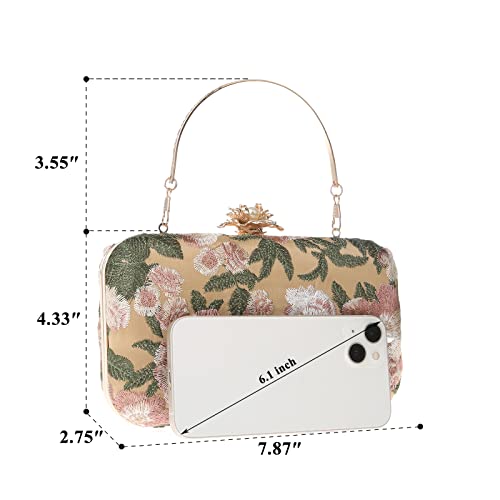 Image of Womens Vintage Floral Embroidery Clutch Evening Handbag Shoulder Bags Purse for Wedding Party Prom