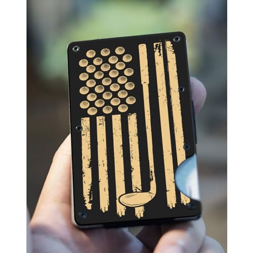 Custom Aluminum Card Holder for Men, Golf Gifts for Men - Birthday Gifts for Golfers - Golfing Lovers, Minimalist Metal Wallet with Money Clip, Metal Wallet, Veteran Gifts2