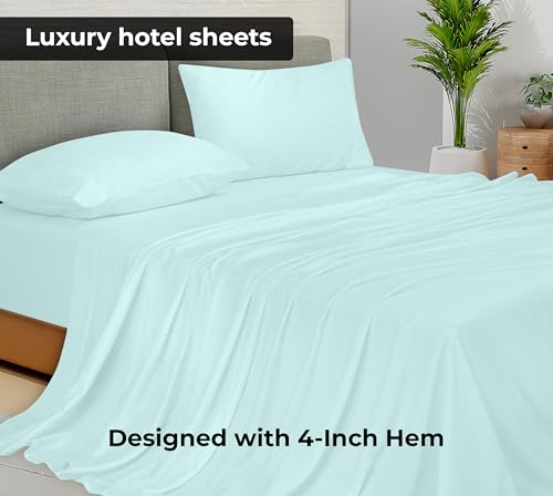 Image of Royale Linens Full Flat Sheet - Ultra Soft Brushed 1800 Microfiber Flat Sheets Only - Wrinkle Free & Stain Resistant - Hotel Quality Top Sheet for Bed (Full, Aqua)