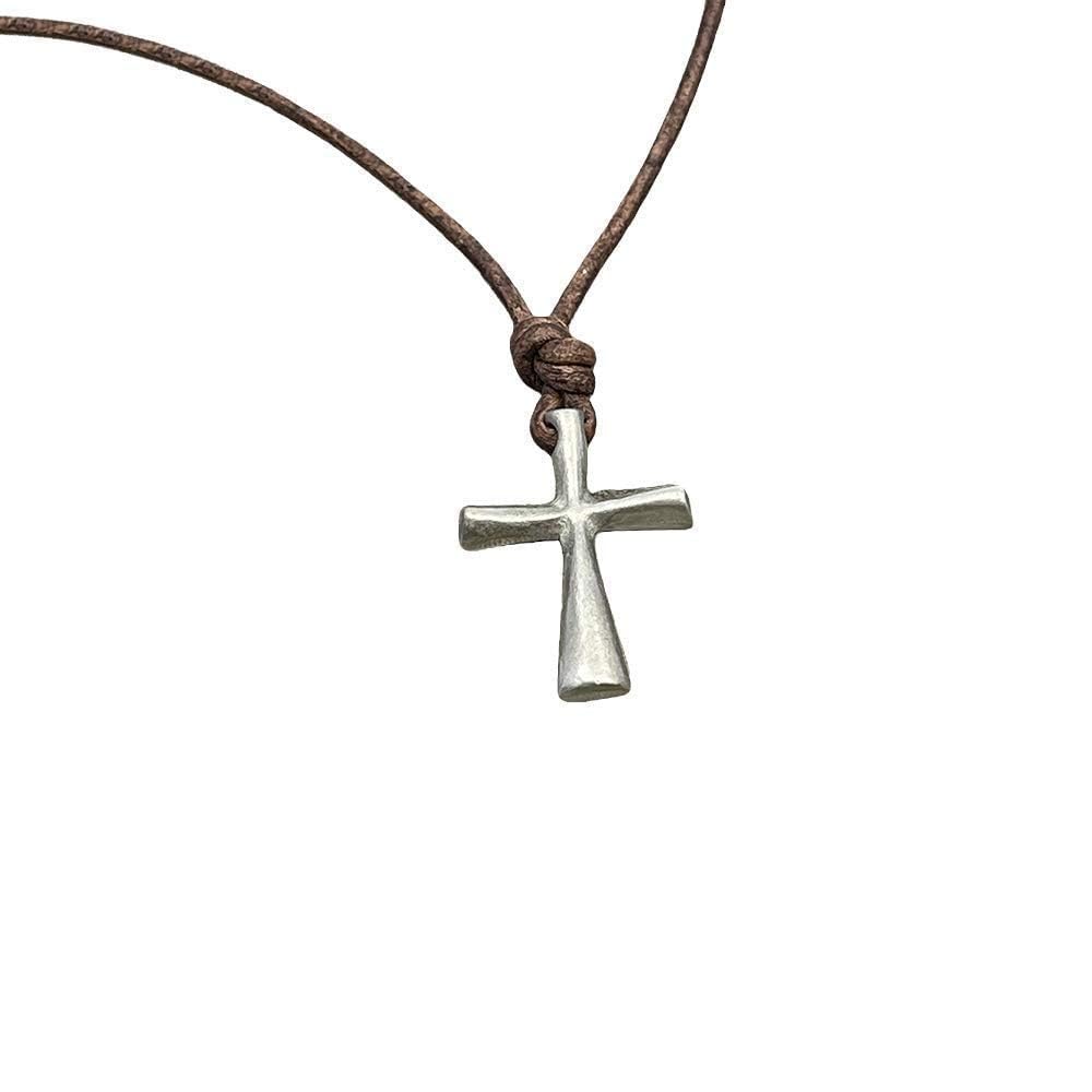 Cross Necklace for Men Leather Cord mens cross necklaces, Surfer rope Christian Jewelry HandMade By Zulasurfing In USA Thumbnail