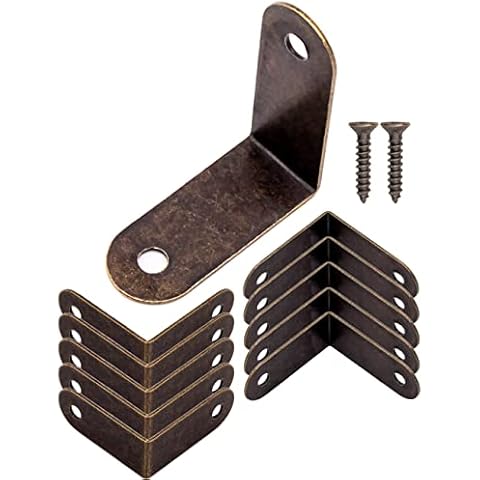 Fuxxer 10 x angle connectors, fittings, angled corners, brackets, protection, connection, antique vintage brass design, 33 x 13 mm rounded - bronze Cover