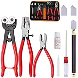 Glass Cutting Tool Set with Pliers, Storage Case, Glass Cutter Kit,Tile Nippers, Glass Running Pliers, Breaker Grozer Pliers, for Stained Glass, Tiles, Mosaic, Mirrors,Bottle, Fusing
