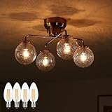VENTOTA シーリングライト ゴールドフレーム ガラス 4灯 リモコン付き 電球オプションあり LED電球 白熱電球 乳白色 気泡 クラック ひび割れ 真鍮 E17 LED 天井 リビング ダイニング 寝室 おしゃれ レトロ シンプル アンティーク シック エレガント デザイン照明 ルームライト 照明 Malmo-x (気泡入り｜フィラメントLED電球４個付)