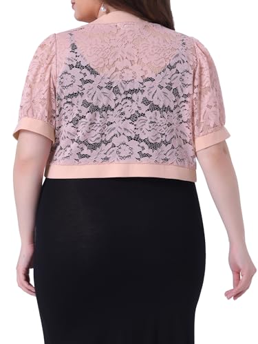 Image of Agnes Orinda Plus Size Cropped Cardigans for Women Open Front Short Sleeve Floral Lace Sheer Bolero Shrugs for Dresses