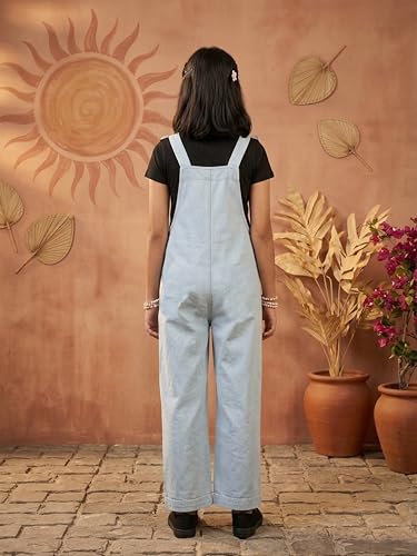 Image of KiddoPanti Girls Denim Dungaree Pant | Cotton Blend Stretch Jumpsuit | Single Front Pocket | Stylish Casual Kids Dungaree | Comfortable Everyday Wear 1-14 Years