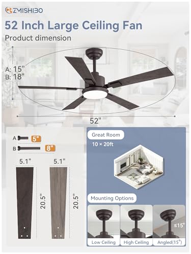 Image of ZMISHIBO 52 inch Bronze Ceiling Fans with Lights and Remote, Indoor /Outdoor Farmhouse Ceiling Fan for Bedroom Living Room Patio, 6 Speed Reversible Quiet DC Motor, 3 CCT, Dual Finish Blades